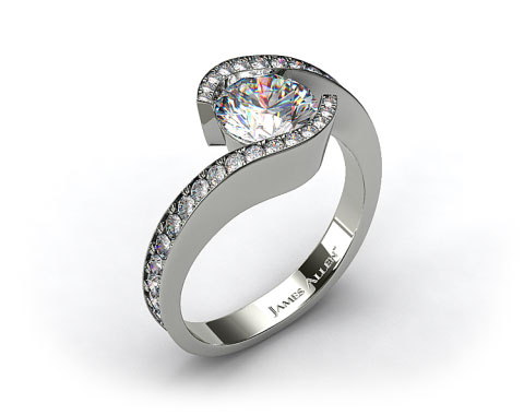 14k White Gold Bypass Pave Set Diamond Engagement Ring