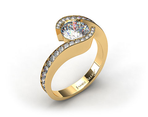 18k Yellow Gold Bypass Pave Set Diamond Engagement Ring