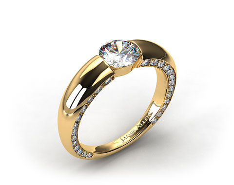 18k Yellow Gold Bar-Set Pave Set Diamond Engagement Ring