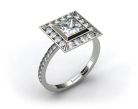 18k White Gold Pave Set Halo Diamond Engagement Ring