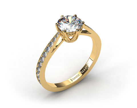 18k Yellow Gold Scroll-Basket Pave Set Diamond Engagement Ring