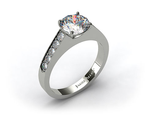 Platinum Single Claw Prong Pave Set Diamond Engagement Ring