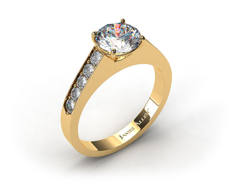 18k Yellow Gold Single Claw Prong Pave Set Diamond Engagement Ring