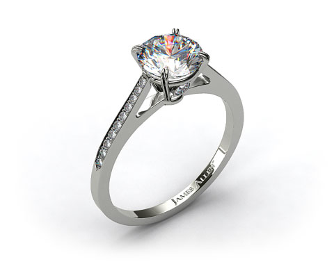 18k White Gold Double Claw Prong 0.18ct Pave Set Surprise Diamond Engagement Ring