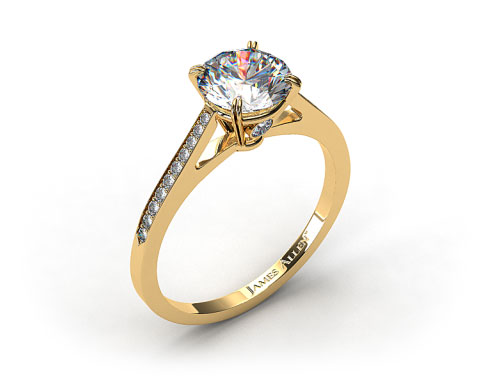 18k Yellow Gold Double Claw Prong 0.18ct Pave Set Surprise Diamond Engagement Ring