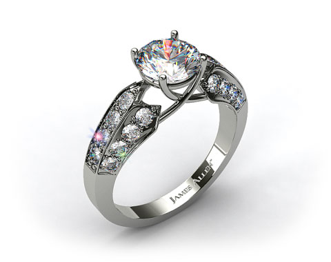 Platinum Three Row Pave Set Diamond Engagement Ring