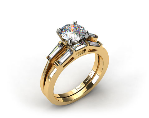 18k Yellow Gold Tapered Baguette Diamond Wedding Set