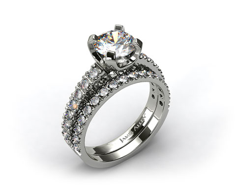 18k White Gold 2.8mm Art-Nouveau Pave Diamond Wedding Set