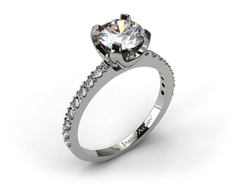 14k White Gold 2.0mm Art-Nouveau Pave Set Diamond Engagement Ring
