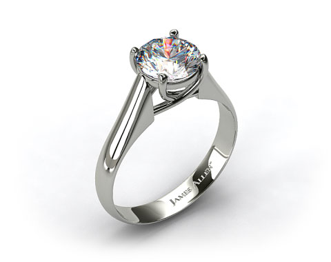 14k White Gold Thin Cross Prong Diamond Engagement Ring