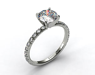 14k White Gold Thin French-Cut Pave Set Diamond Engagement Ring
