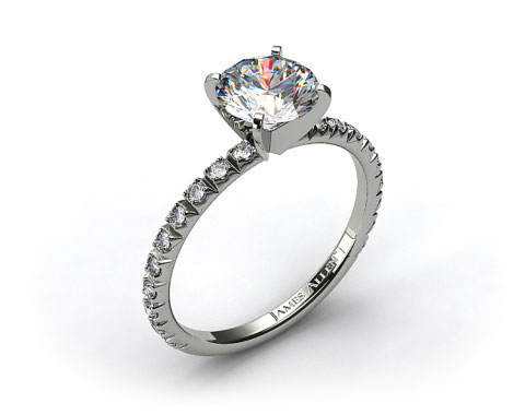 14k White Gold Thin French-Cut Pave Set Diamond Engagement Ring