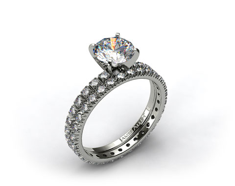 18k White Gold Thin French-Cut Pave Diamond Wedding Set