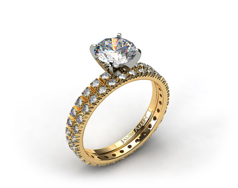 18k Yellow Gold Thin French-Cut Pave Diamond Wedding Set
