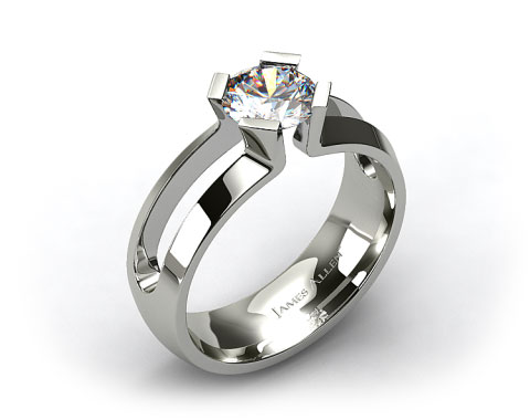 18k White Gold Wide Tab Prong Split Shank Tension Set Engagement Ring