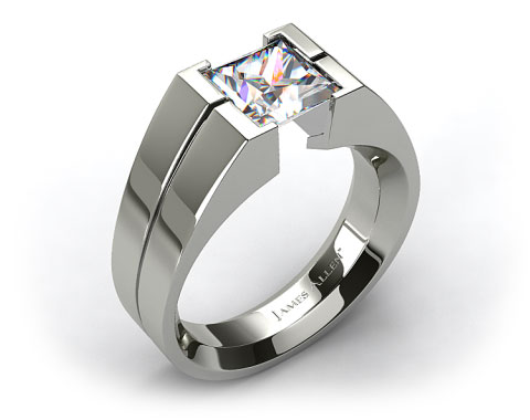 18k White Gold Wide Squared Tension Set Engagement Ring