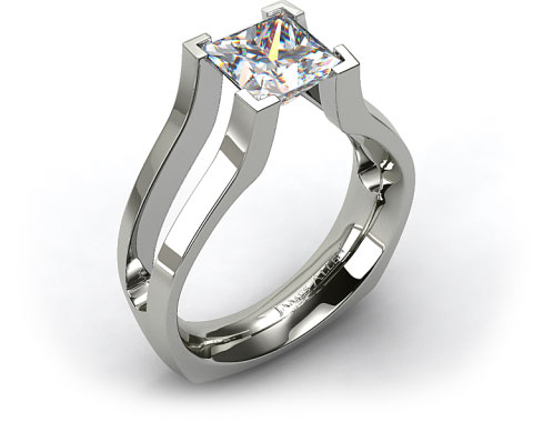 18k White Gold Split Shank V-Tip Tension Set Engagement Ring