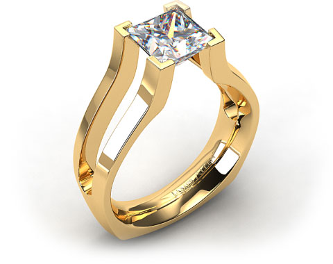 18k Yellow Gold Split Shank V-Tip Tension Set Engagement Ring