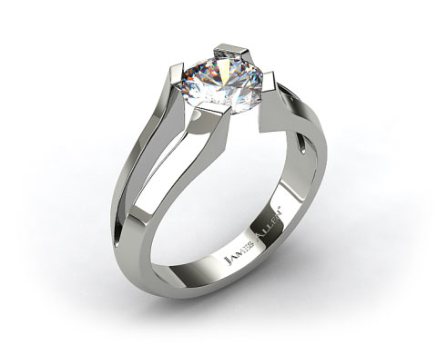 18k White Gold Split Shank Tab-Prong Tension Set Engagement Ring