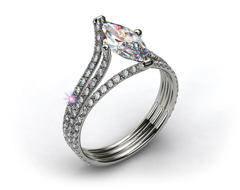 14k White Gold Three Row Pave ZE118 by Danhov Designer Engagement Ring