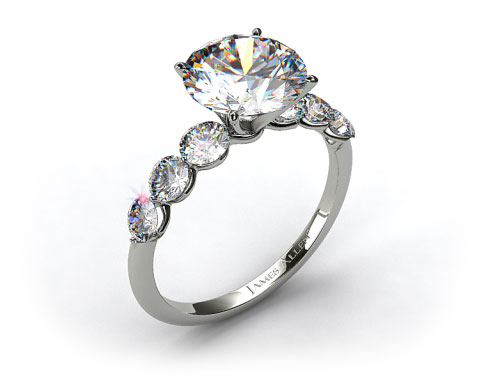 14k White Gold Scalloped Shared Prong Engagement Ring