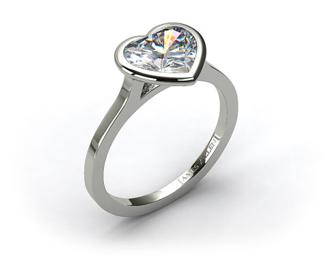 18k White Gold Bezel Solitaire Engagement Ring (Heart Center)