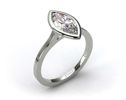 14k White Gold Bezel Solitaire Engagement Ring (Marquise Center)