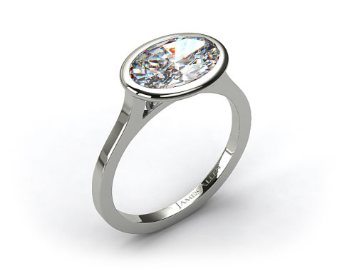 14k White Gold Bezel Solitaire Engagement Ring (Oval Center)