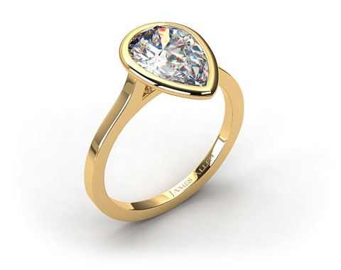 18k Yellow Gold Bezel Solitaire Engagement Ring (Pear Center)