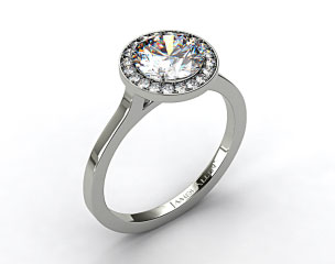 14k White Gold Pave Halo Engagement Ring (Round Center)
