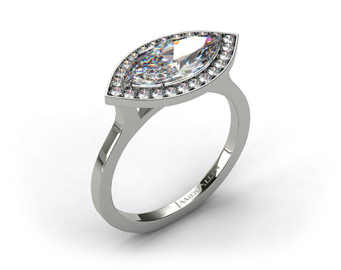 14k White Gold Pave Halo Engagement Ring (Marquise Center)