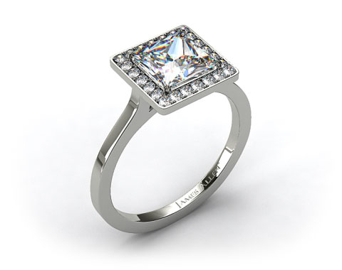 14k White Gold Pave Halo Engagement Ring (Princess Center)
