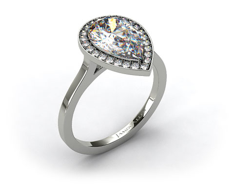 14k White Gold Pave Halo Engagement Ring (Pear Center)