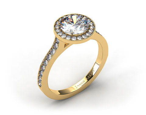 18k Yellow Gold Pave Halo & Shoulders Engagement Ring (Round Center)