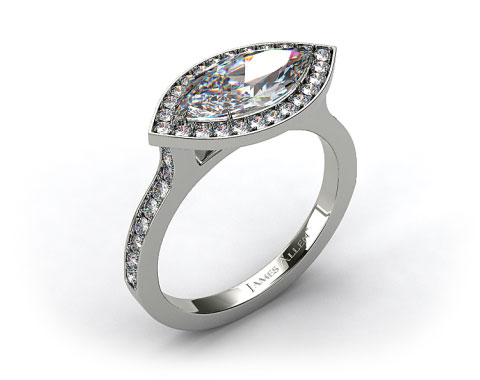 14k White Gold Pave Halo & Shoulders Engagement Ring (Marquise Center)