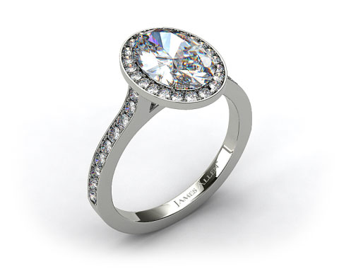 Platinum Pave Halo & Shoulders Engagement Ring (Oval Center)