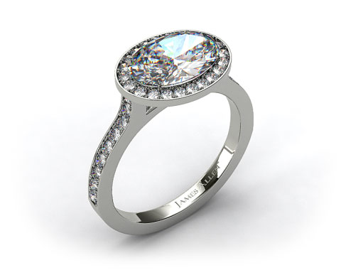 14k White Gold Pave Halo & Shoulders Engagement Ring (Oval Center)