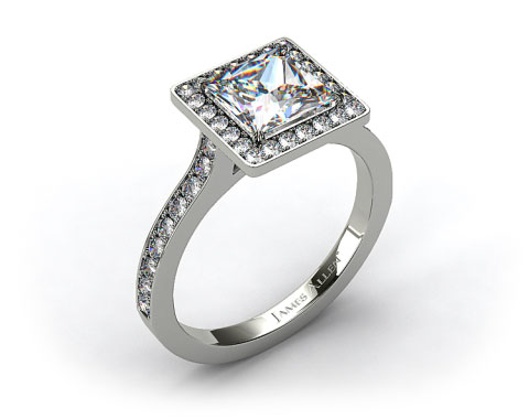 Platinum Pave Halo & Shoulders Engagement Ring (Princess Center)