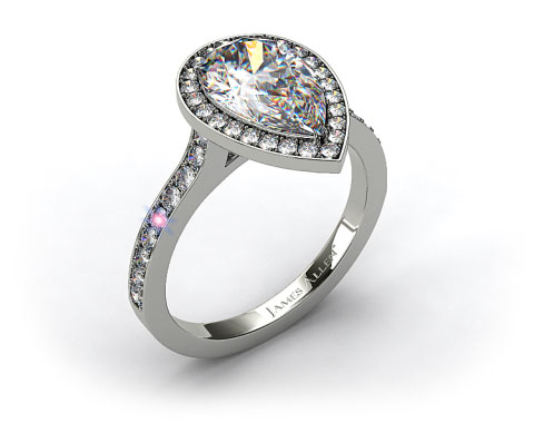 18k White Gold Pave Halo & Shoulders Engagement Ring (Pear Center)