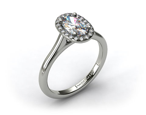 14k White Gold Pave Halo Diamond Engagement Ring (Oval Center)