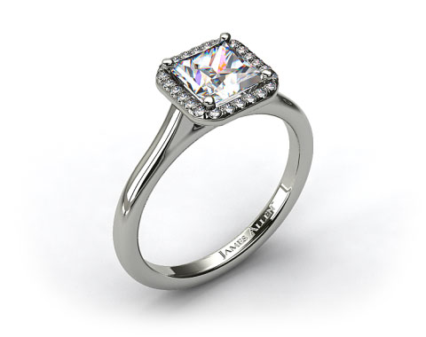 14k White Gold Pave Halo Diamond Engagement Ring (Princess Center)