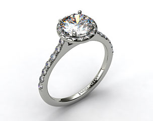 14k White Gold Pave Halo and Shank Diamond Engagement Ring (Round Center)