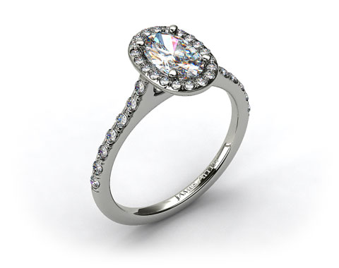 Platinum Pave Halo and Shank Diamond Engagement Ring (Oval Center)