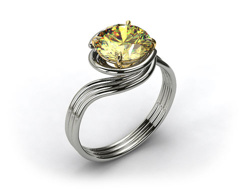 18k White Gold Three Band Solitaire Swirl AE141 by Danhov Designer Engagement Ring