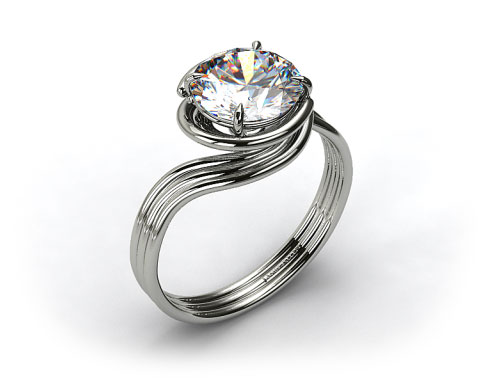 14k White Gold Three Band Solitaire Swirl AE141 by Danhov Designer Engagement Ring
