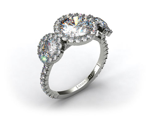 14k White Gold Three Stone Pave Halo XE106 by Danhov Designer Engagement Ring