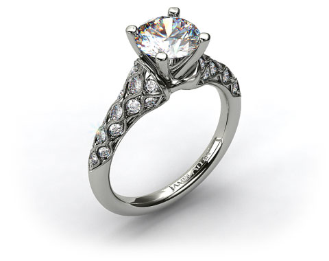 18k White Gold Wide Shoulder Pave Engagement Ring