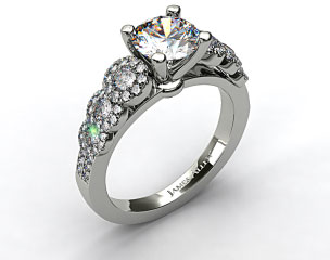 14k White Gold Pave Flower Diamond Engagement Ring
