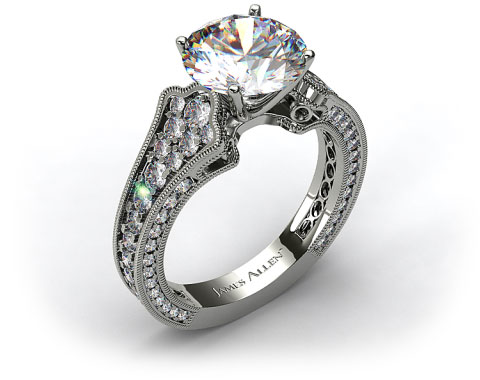 18k White Gold Scallop Edge Pave Engagement Ring