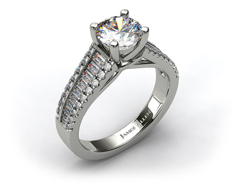 18k White Gold Graduated Baguette and Pave Engagement Ring